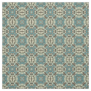 Blue Teal Green Gray Ochre Hip Orient Bali Art Fabric
