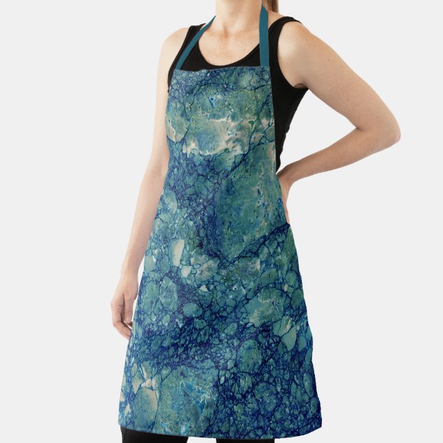 Blue Teal Green Marble Texture Apron (Insitu)