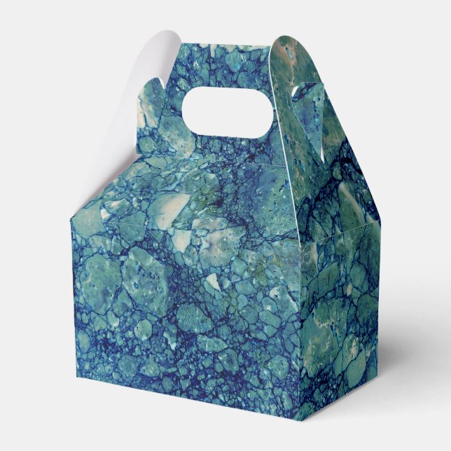 Blue Teal Green Marble Texture Favor Boxes (Front Side)