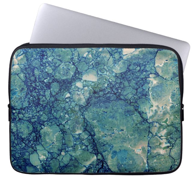 Blue Teal Green Marble Texture Laptop Sleeve (Front)