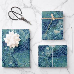 Blue Teal Green Marble Texture Wrapping Paper Sheets