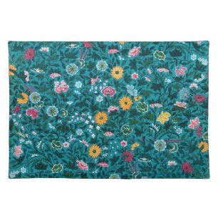 Blue Teal Green Red Pink Yellow Floral Pattern Cloth Placemat