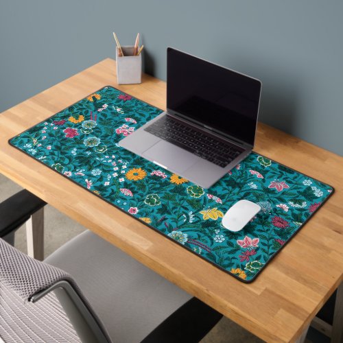 Blue Teal Green Red Pink Yellow Floral Pattern Desk Mat
