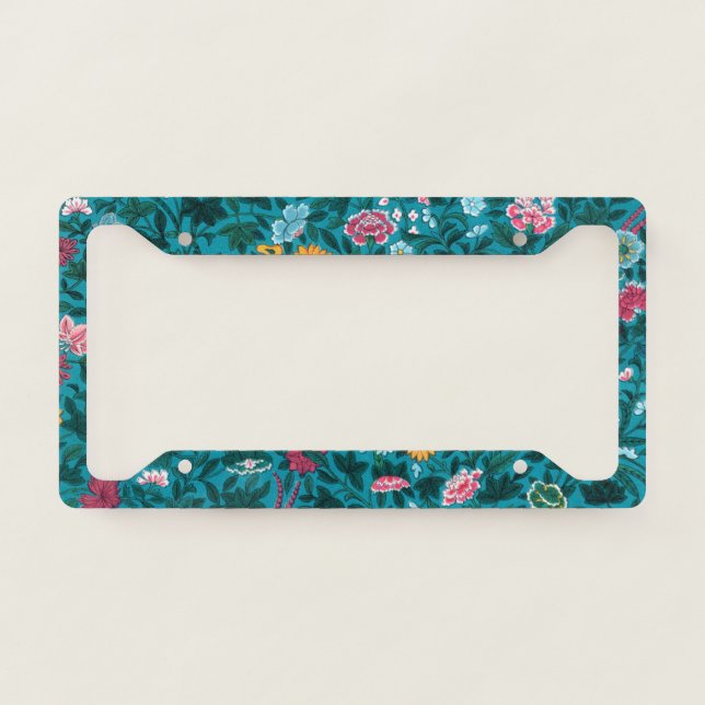 Blue Teal Green Red Pink Yellow Floral Pattern License Plate Frame (Front)