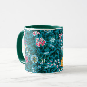 Blue Teal Green Red Pink Yellow Floral Pattern Mug