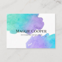 Blue teal green watercolor splash business card