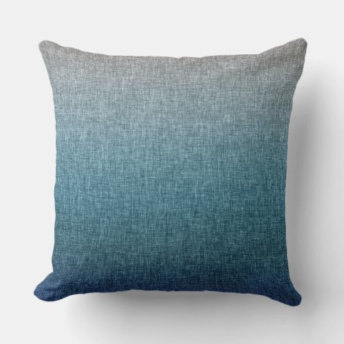 Blue Teal Grey Crosshatch Pattern Abstract Ombre Throw Pillow