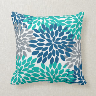 Blue, Teal, Grey Dahlia Pinnata Throw Pillow