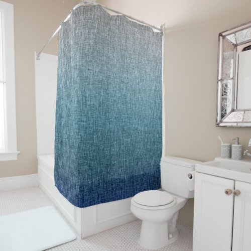 Blue Teal Grey Ombre Crosshatch Abstract Shower Curtain