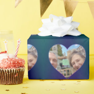Blue Teal Heart Frame Your Photo Wrapping Paper