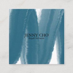 Blue teal inky paint stripe brush stroke water square business card