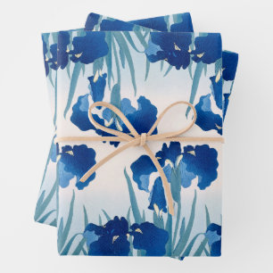 Blue & Teal Irises Wrapping Paper Sheets