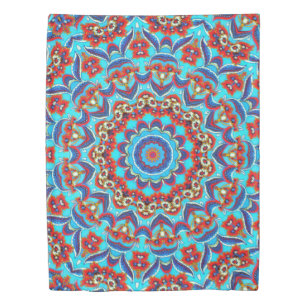 Blue Teal Leaf Floral Mandala Boho Duvet Cover