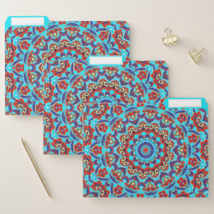 Blue Teal Leaf Floral Mandala Boho File Folder
