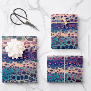 Blue Teal Lilac White Acrylic Abstract Fluid Art Wrapping Paper Sheets
