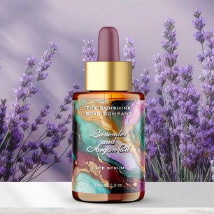 Blue Teal Magenta Gold Marble Dropper Bottle Label