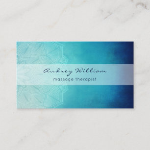 Blue Teal Mandala Lotus Flower Watercolor Business Card