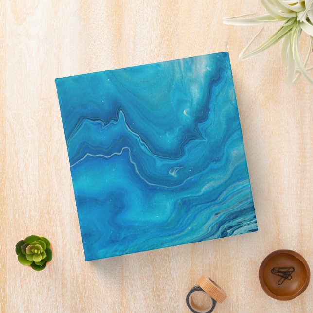 Blue & Teal Marble Agate Abstraction 3 Ring Binder (In Situ)