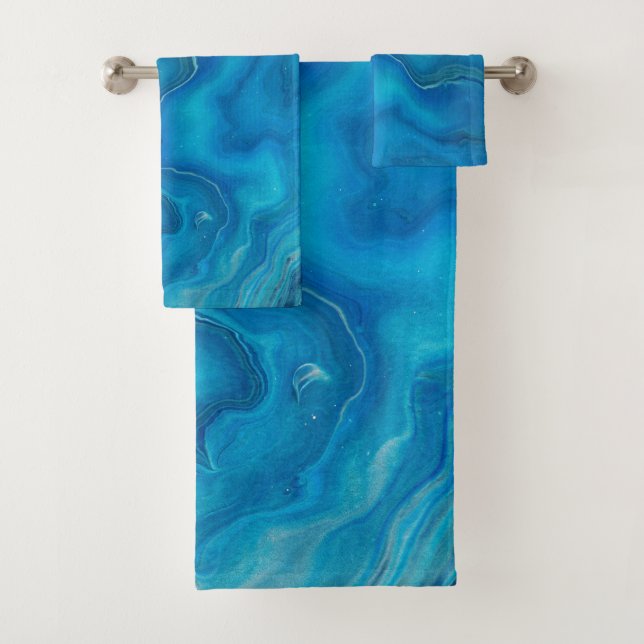 Blue & Teal Marble Agate Abstraction    Bath Towel Set (Insitu)