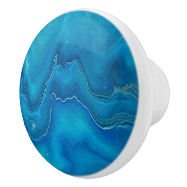 Blue & Teal Marble Agate Abstraction    Ceramic Knob (Right)