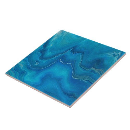 Blue  Teal Marble Agate Abstraction    Ceramic Tile