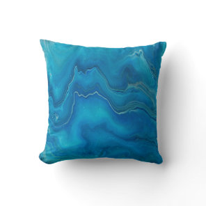Blue & Teal Marble Agate Abstraction   Throw Pillow