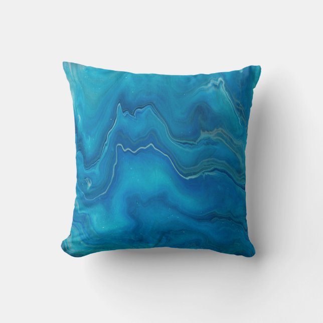 Blue & Teal Marble Agate Abstraction   Throw Pillow (Front)