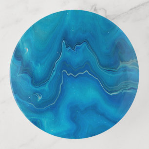 Blue & Teal Marble Agate Abstraction Trinket Tray