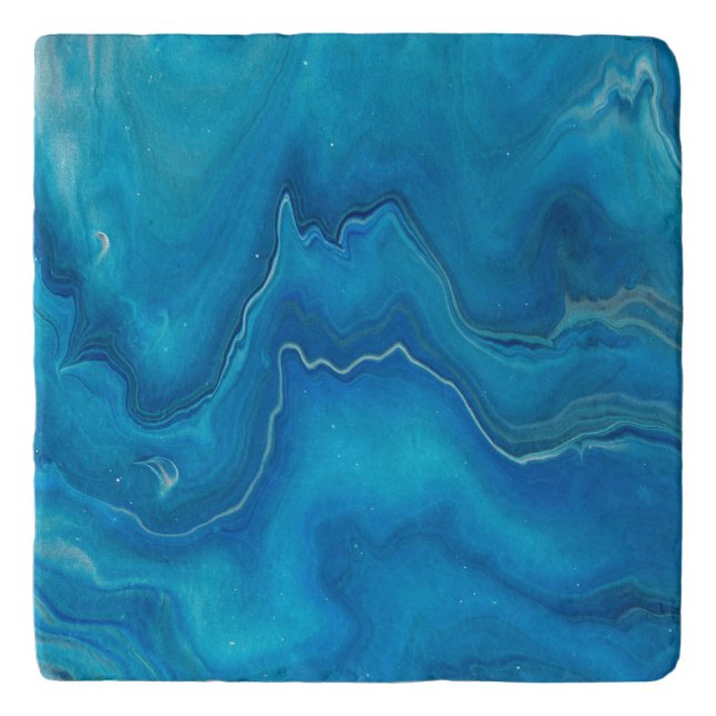 Blue & Teal Marble Agate Abstraction Trivet (Front)