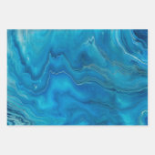 Blue & Teal Marble Agate Abstraction  Wrapping Paper Sheets (Front 3)