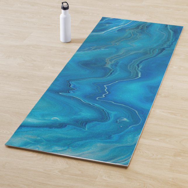 Blue & Teal Marble Agate Abstraction   Yoga Mat (In Situ)