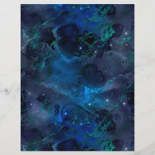 Blue Teal Marble Galaxy Scrapbook Paper Sheet