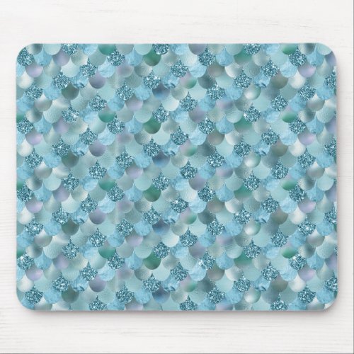 Blue Teal Mermaid Scales Pretty Mouse Pad