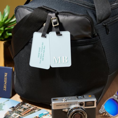Blue  Teal Minimal Modern Initial Monogram Luggage Tag