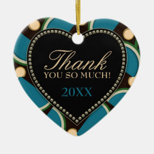 Blue Teal Monogram Thank You Heart Ornament