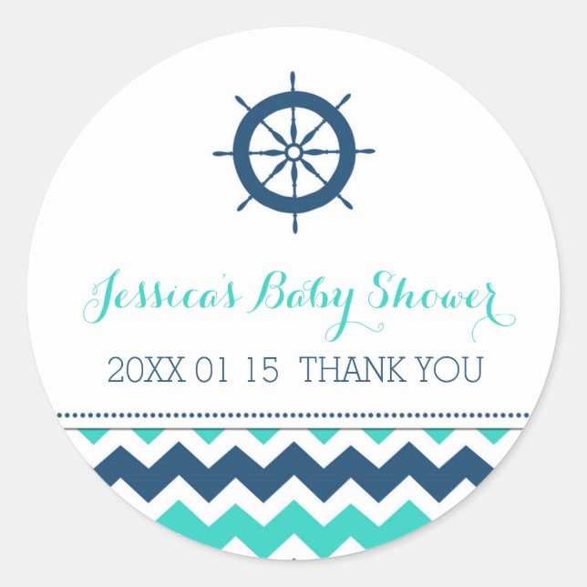 Blue Teal Nautical Baby Shower Favor Stickers (Front)