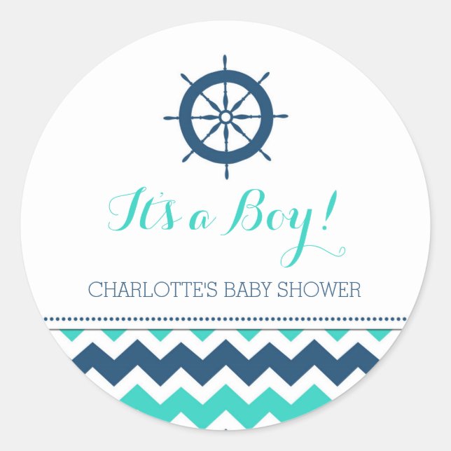 Blue Teal Nautical Baby Shower Favor Stickers (Front)