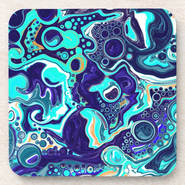  Blue Teal Ocean Swirls Fluid Art   Beverage Coaster (Front)