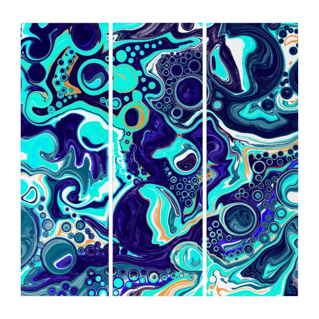  Blue Teal Ocean Swirls Marble Fluid Art  (Front)