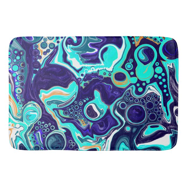  Blue Teal Ocean Swirls Marble Fluid Art   Bath Mat (Front)
