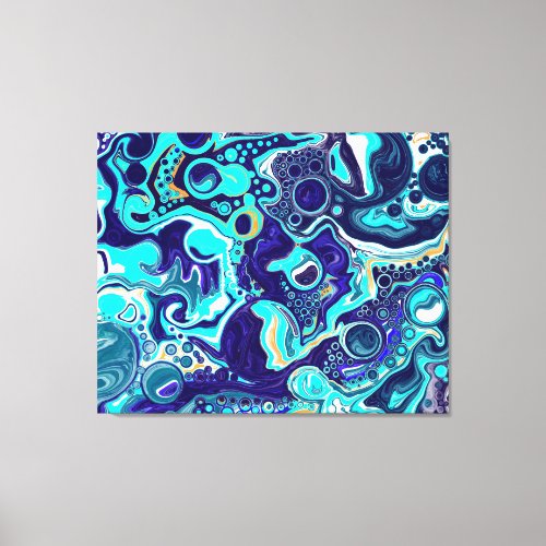  Blue Teal Ocean Swirls Marble Fluid Art Canvas Print