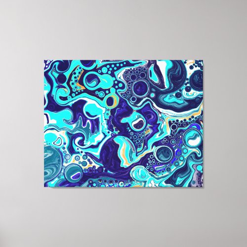  Blue Teal Ocean Swirls Marble Fluid Art   Canvas Print