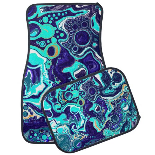  Blue Teal Ocean Swirls Marble Fluid Art  Car Floor Mat