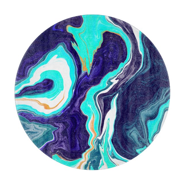  Blue Teal Ocean Swirls Marble Fluid Art  Cutting Board (Front)