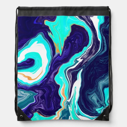  Blue Teal Ocean Swirls Marble Fluid Art    Drawstring Bag