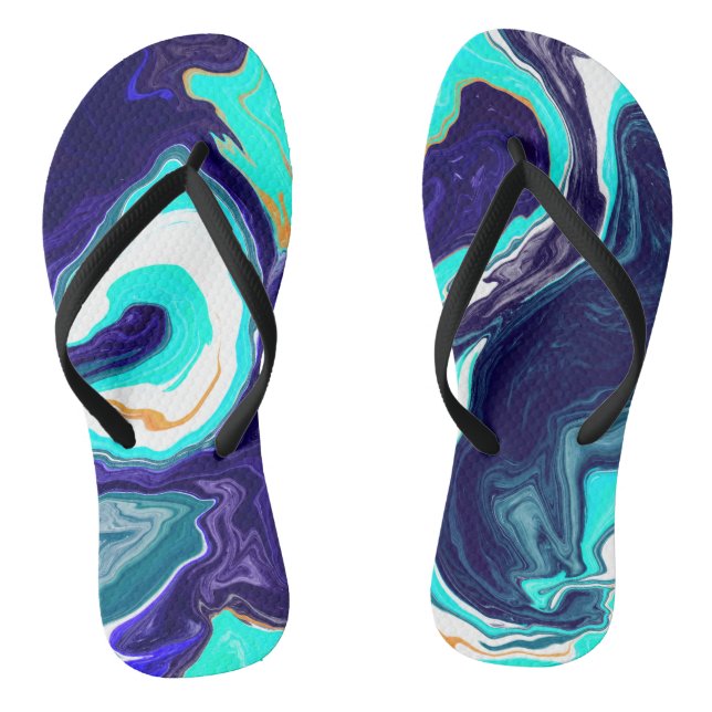  Blue Teal Ocean Swirls Marble Fluid Art    Flip Flops (Footbed)