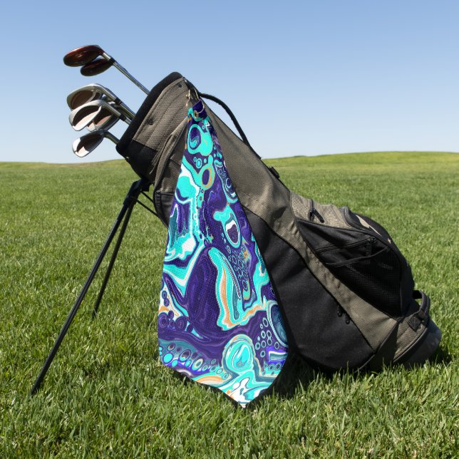  Blue Teal Ocean Swirls Marble Fluid Art  Golf Towel (Green)
