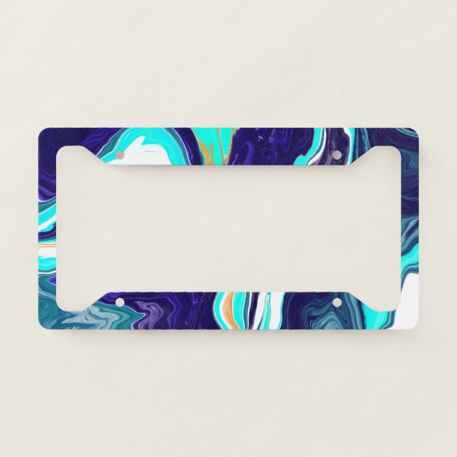  Blue Teal Ocean Swirls Marble Fluid Art   License Plate Frame (Front)