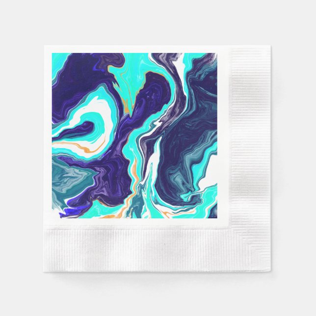  Blue Teal Ocean Swirls Marble Fluid Art   Napkins (Front)