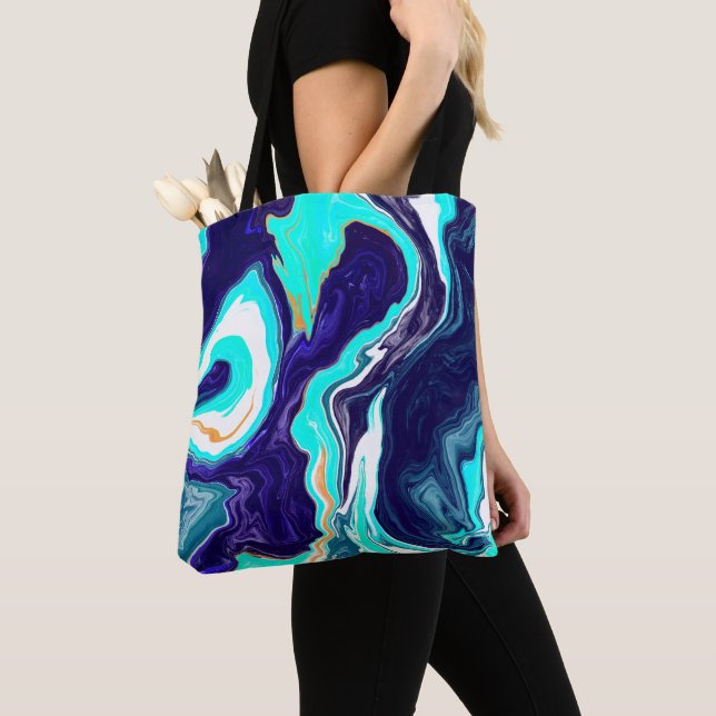  Blue Teal Ocean Swirls Marble Fluid Art   Tote Bag (Close Up)